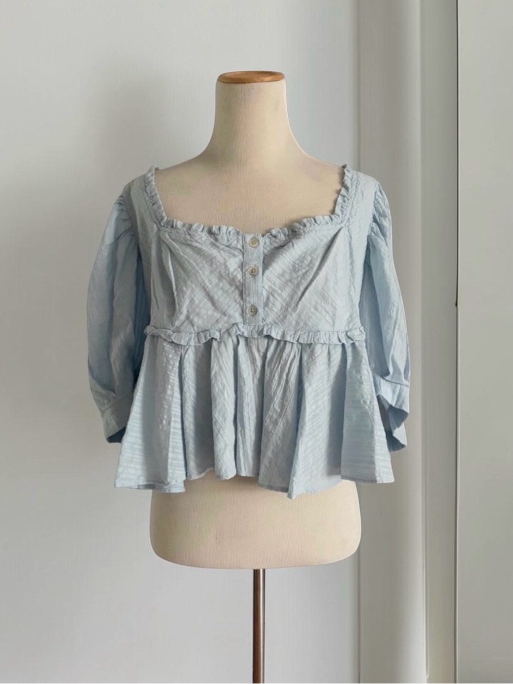 Free People Light Blue Leave It To Me Babydoll Top Size M